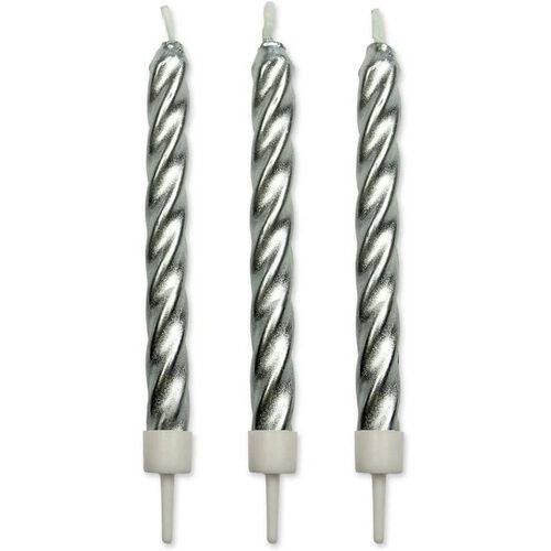 Wilton Twist Candles With Holders 10 Pack - Silver